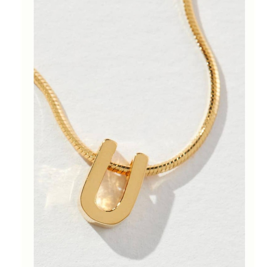 New Anthropologie Serefina Dainty Monogram 14k Gold Plated Necklace "U" $60